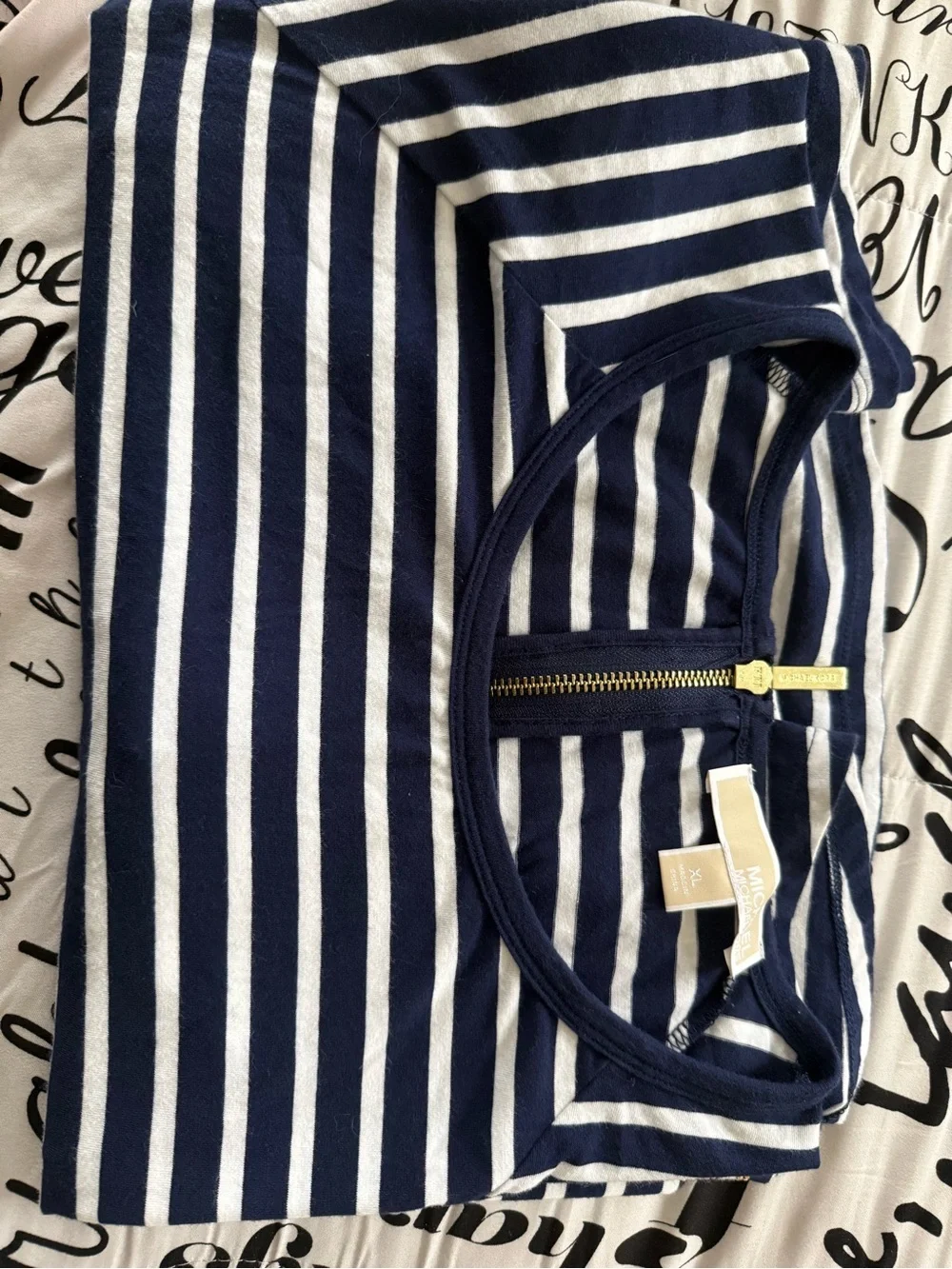 Michael Kors Navy and White Striped Dress with Gold Zipper